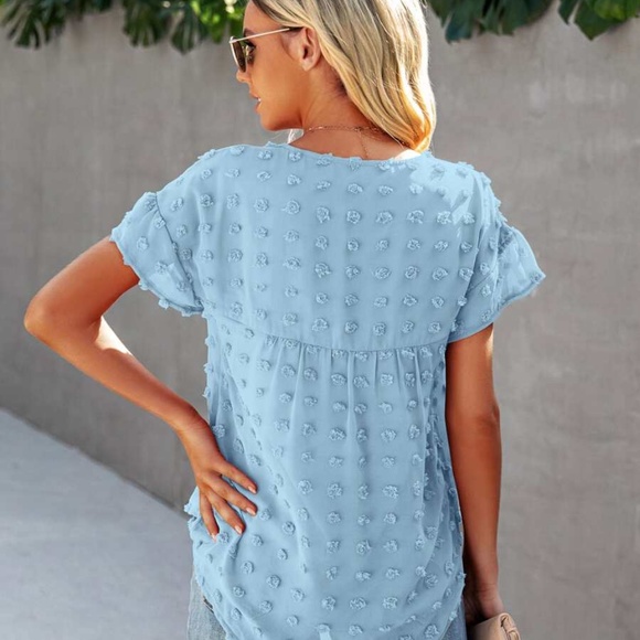 boho vneck swiss dot short sleeve top BABY blue - Picture 7 of 11